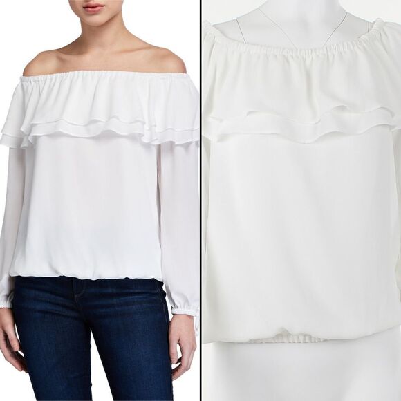 Michael Michael Kors Ruffled Off-the-Shoulder Peasant Top - Picture 1 of 5
